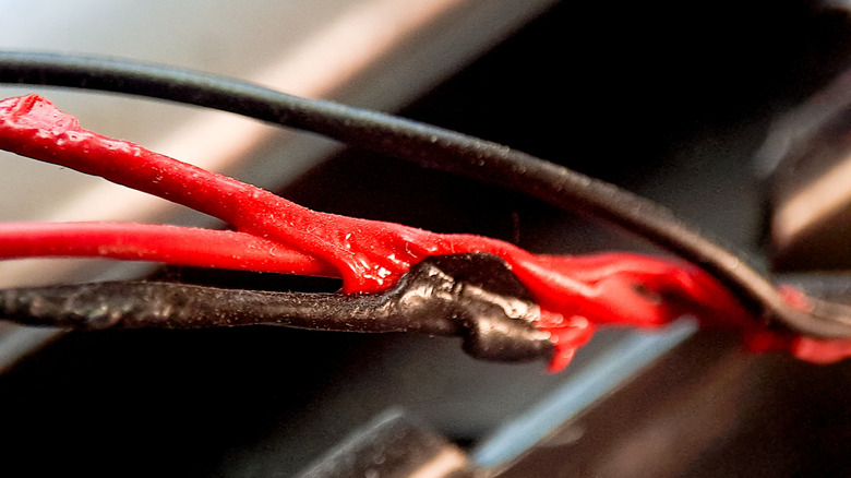 Closeup shot of a damaged electrical wiring