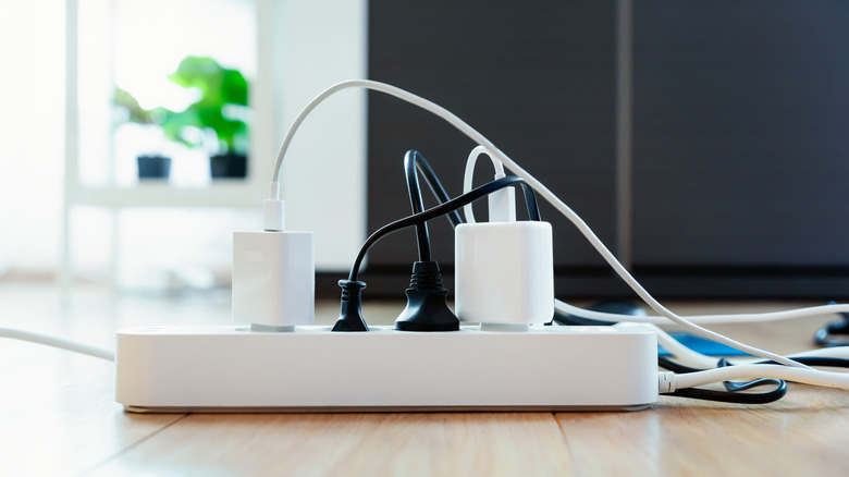 A power strip with multiple connected devices