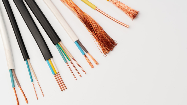 A closeup short of different wires sizes