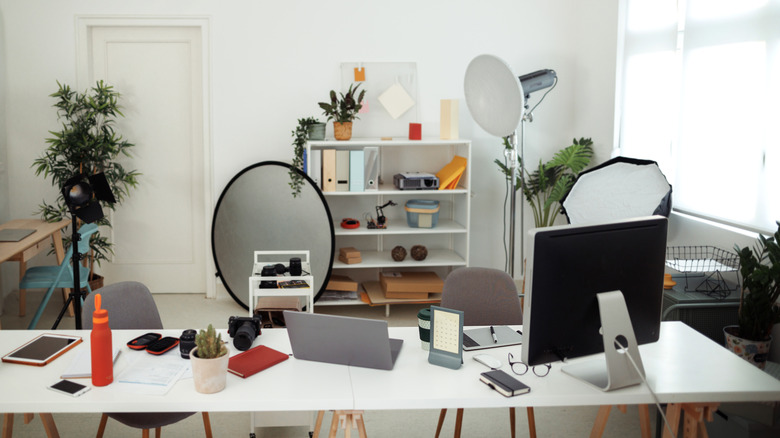 A small home office in an apartment living room