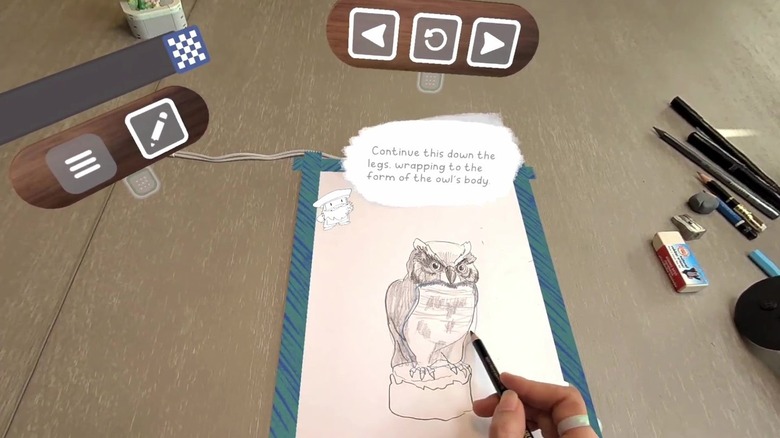 Person drawing owl in VR