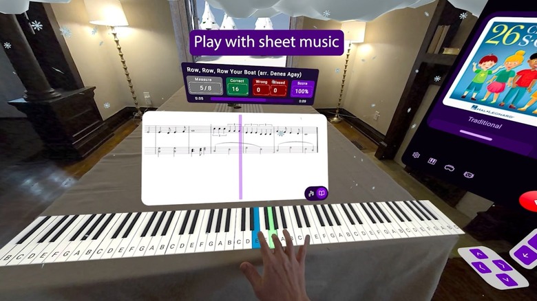 Person learning piano on VR