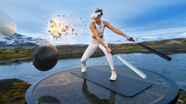 woman exercising in VR
