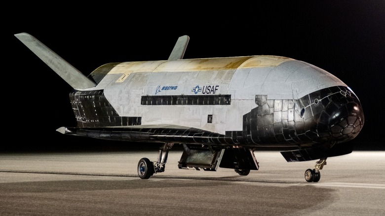 The Boeing X-37B on a runway after completing a mission