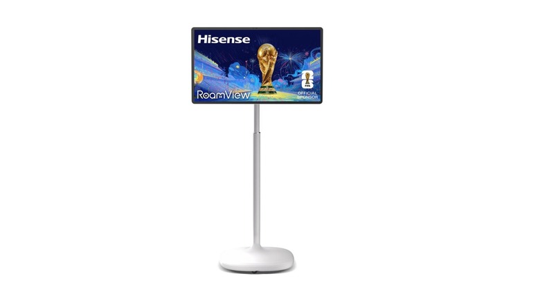 Stock photo of a monitor on a tall white stand