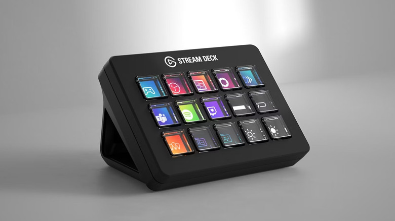 An Elgato Stream Deck Scissor Keys against a gray studio background
