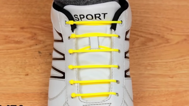Shoe with zip ties as laces