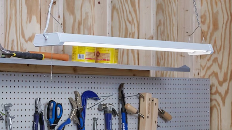 A Utilitech Shop Light installed in a garage