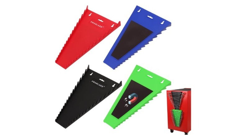 Red, blue, black and green wrench trays