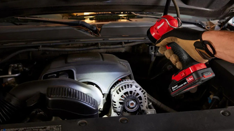 Looking into an engine bay with the Bauer 220 Lumen work light.