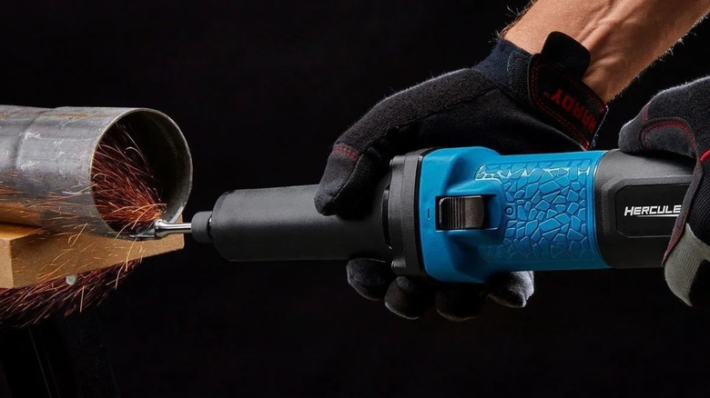 Grinding the inside of a metal tube with a Hercules die grinder.