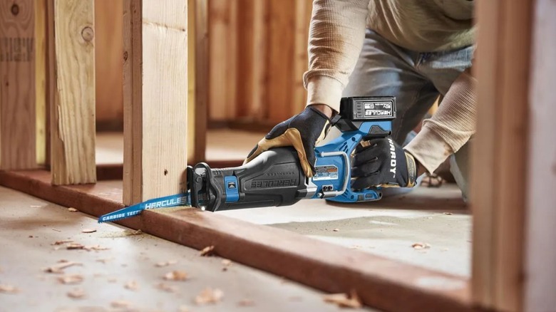 cutting wall framing with Hercules reciprocating saw