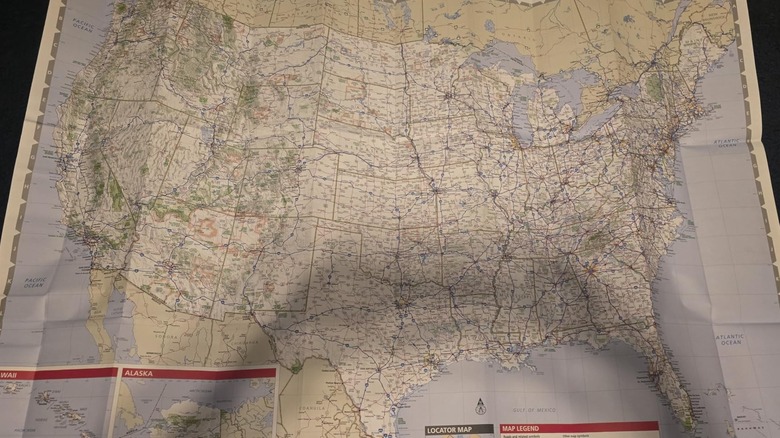 A physical map of roads in the United States