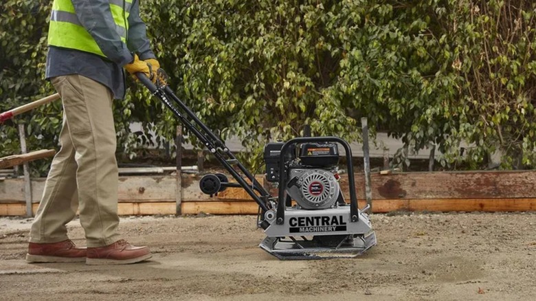 preparing surface with Central Machinery plate compactor