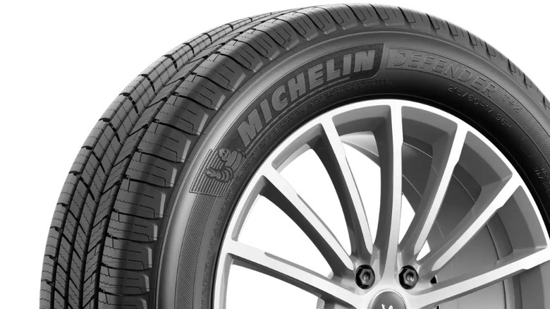 A closeup image of the Michelin Defender T+H all-season tire