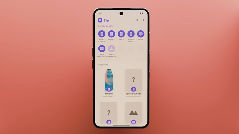 Using Blip app on the smartphone resting on table