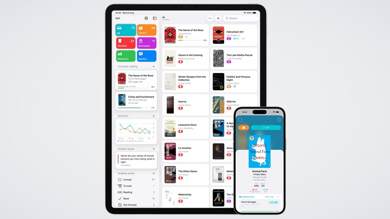 Book Tracker app on iPad and iPhone, white background