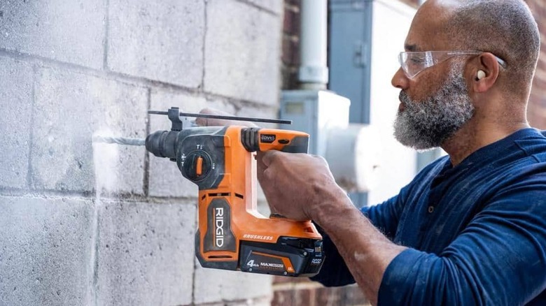 drilling into block wall with Ridgid SDS drill