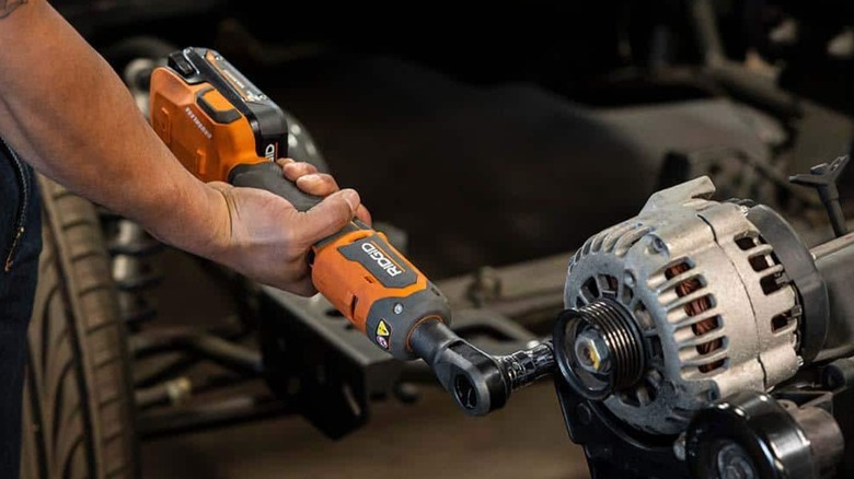 tackling automotive repair with Ridgid ratchet