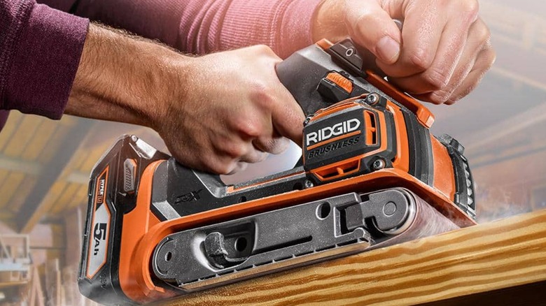 sanding with Ridgid belt sander
