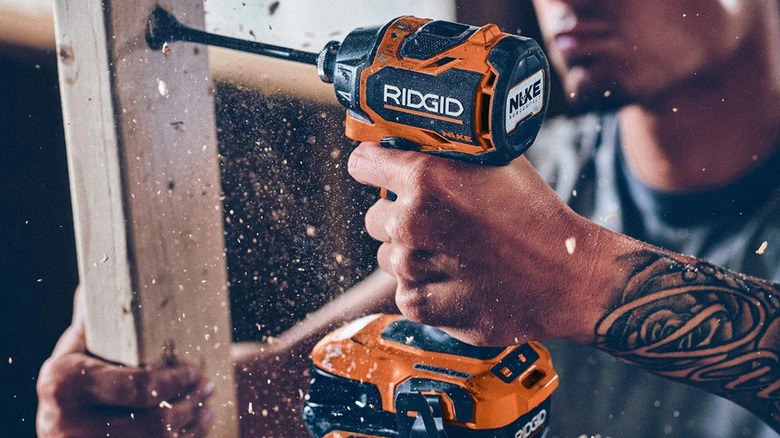 drilling hole in board with Ridgid impact driver