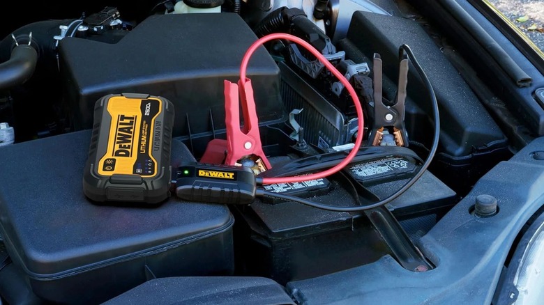 DeWalt Lithium Jump Starter being used to start vehicle