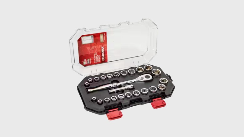 Husky 24-Piece Drive Ratchet and Socket Set in its case
