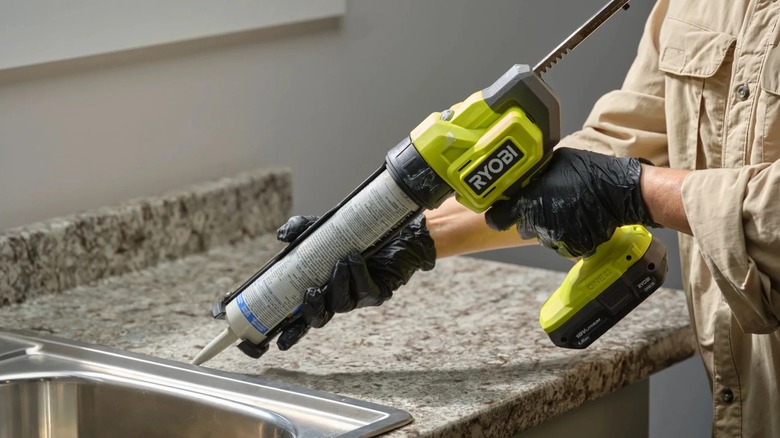 cauling sink with Ryobi caulk gun