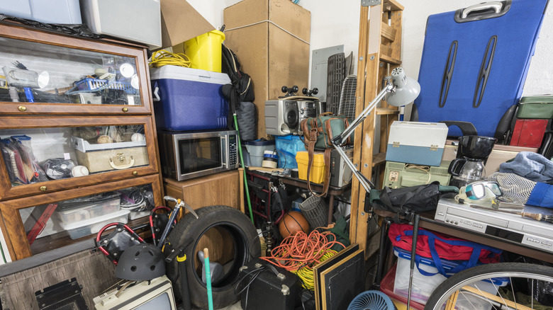 Variety of household junk in a garage