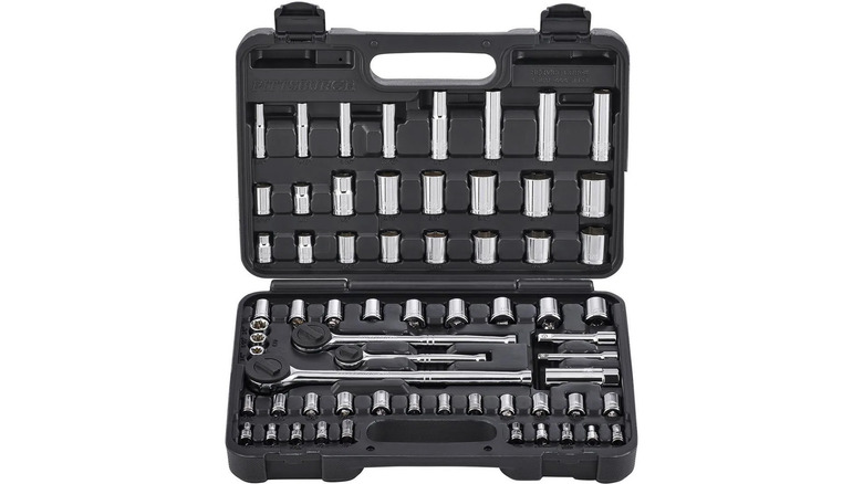 A box with ratchets and sockets in it