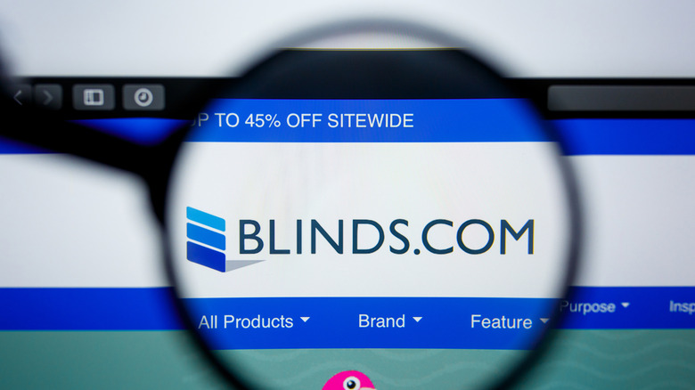 Blinds.com website as seen through a magnifying glass