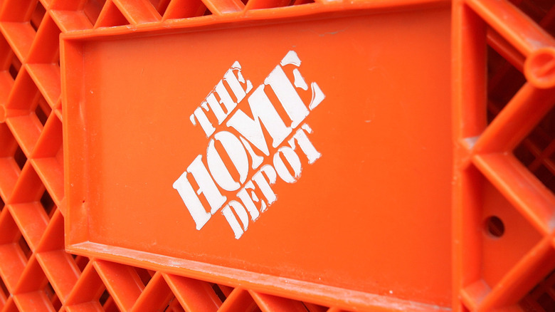 Home Depot logo on the side of a shopping cart