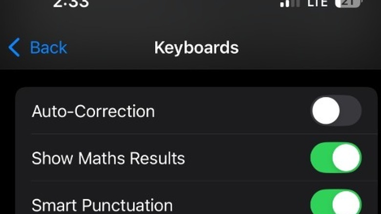 AutoCorrection toggle in Settings