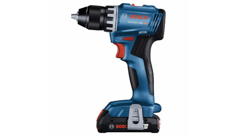Bosch 18V Compact Brushless 1/2-Inch Drill on display in blue