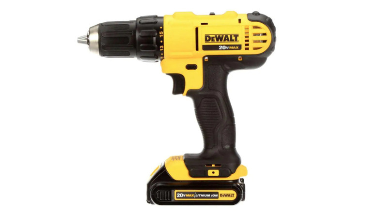 DeWalt 20V Max Compact Drill on display in yellow