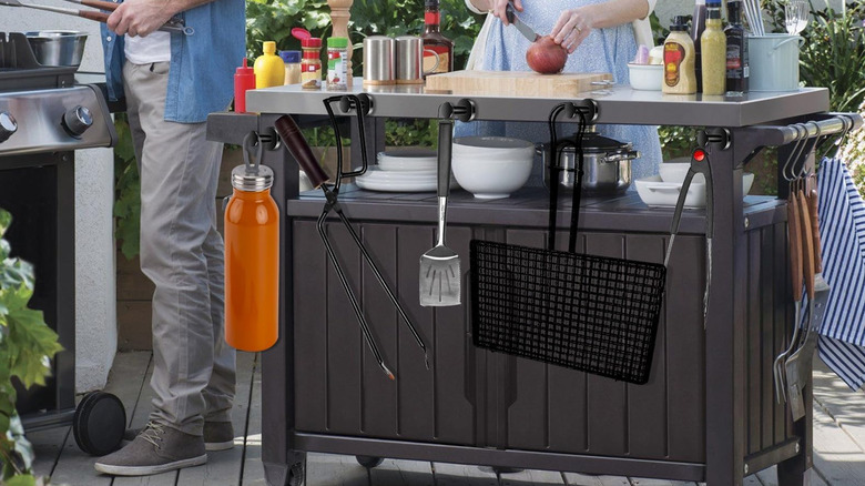 Magnetic Hooks on the side of furniture in a patio.