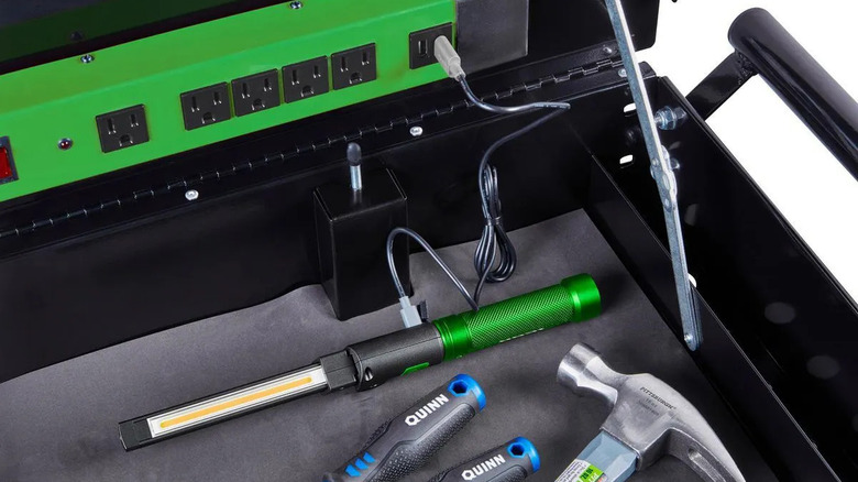 Icon rechargeable magnetic work light charging in a tool box