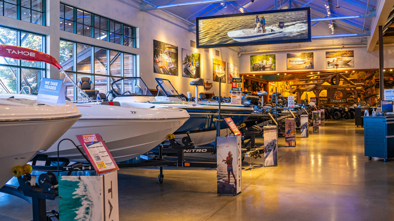 Boats on display at Bass Pro Shop