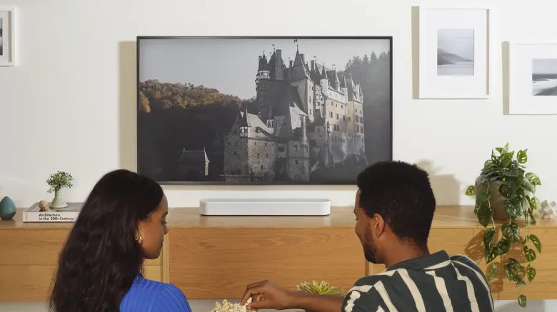 A Sonos soundbar and subwoofer