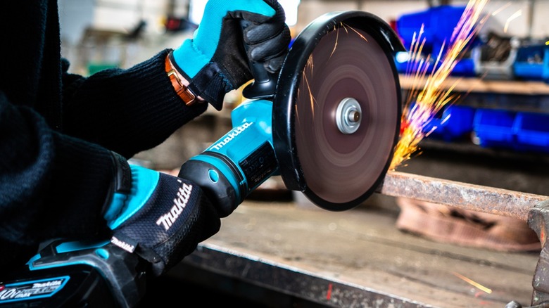 cutting material with Makita 9-inch angle grinder