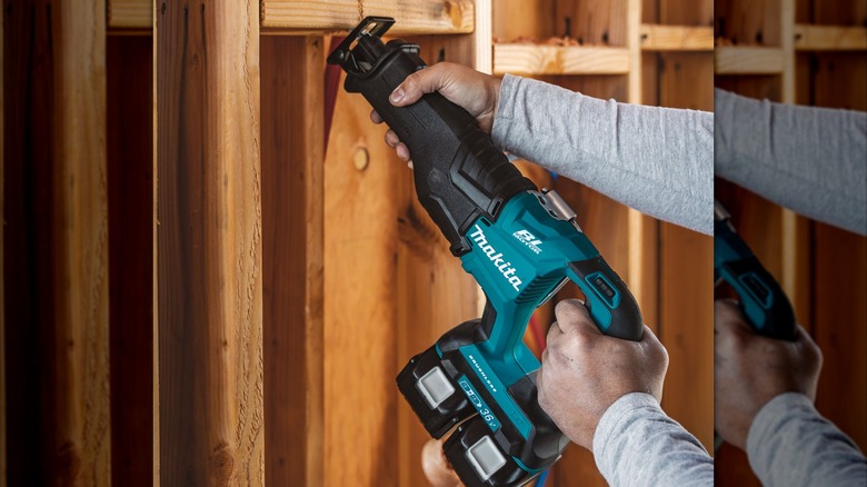cutting wall blocking with Makita reciprocating saw