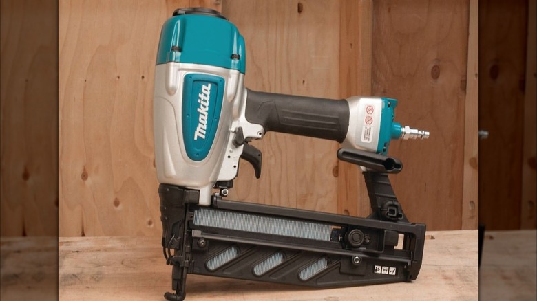 Makita 16 gauge nailer on jobsite