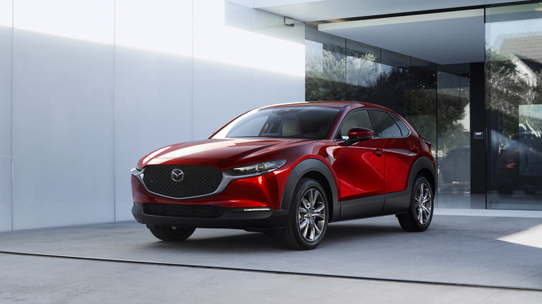 A red 2021 Mazda CX-30 parked