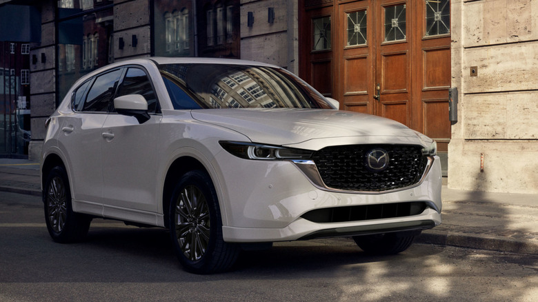 A white 2022 Mazda CX-5 parked