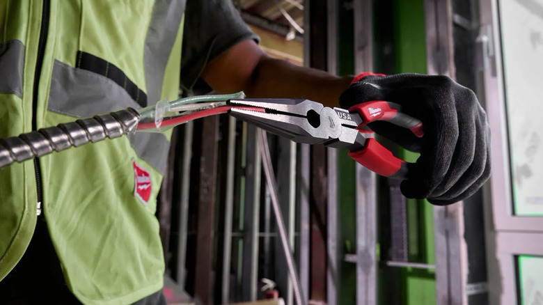 The Milwaukee Long Needle Nose Pliers used to grab wire.
