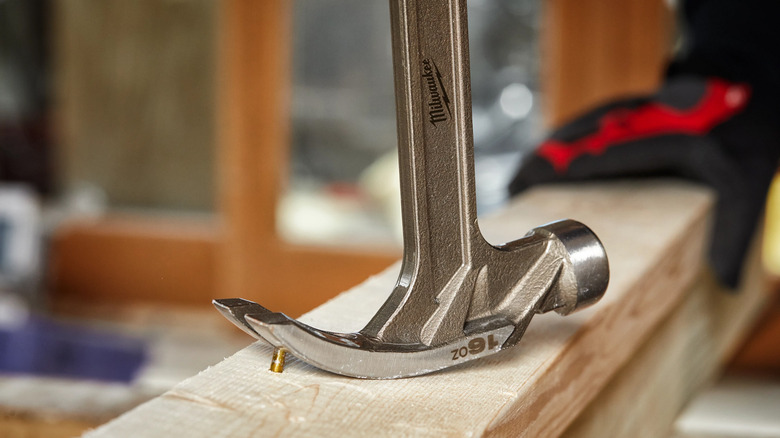 Removing a nail with the Milwaukee Smooth Face Hammer.