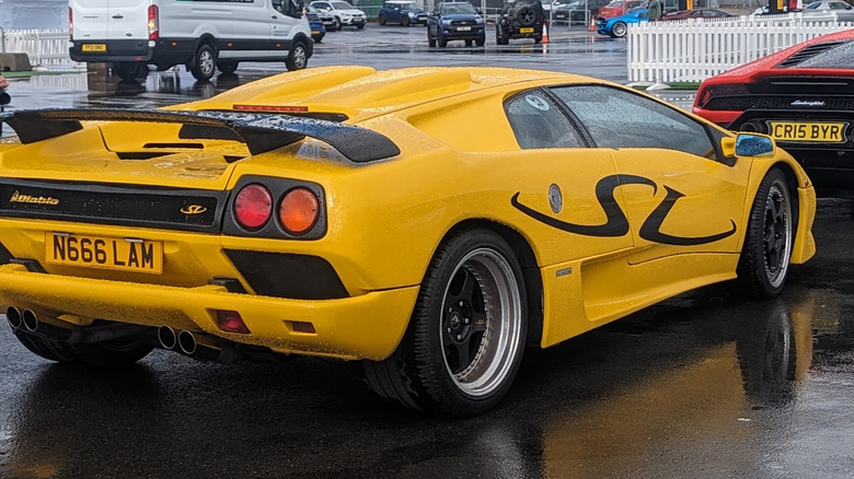 A picture of a yellow Lamborghini Diablo VT
