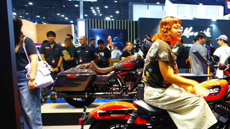 Black harley Davidson Sportster S on stand at motorcycle show