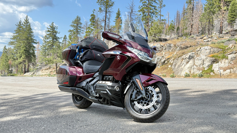 Honda Gold Wing parked on a mountain road