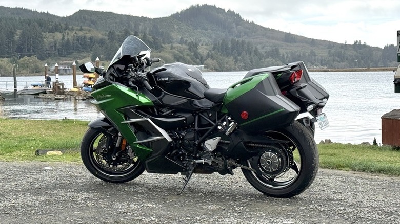 Kawasaki H2 SX SE parked along the Oregon coast